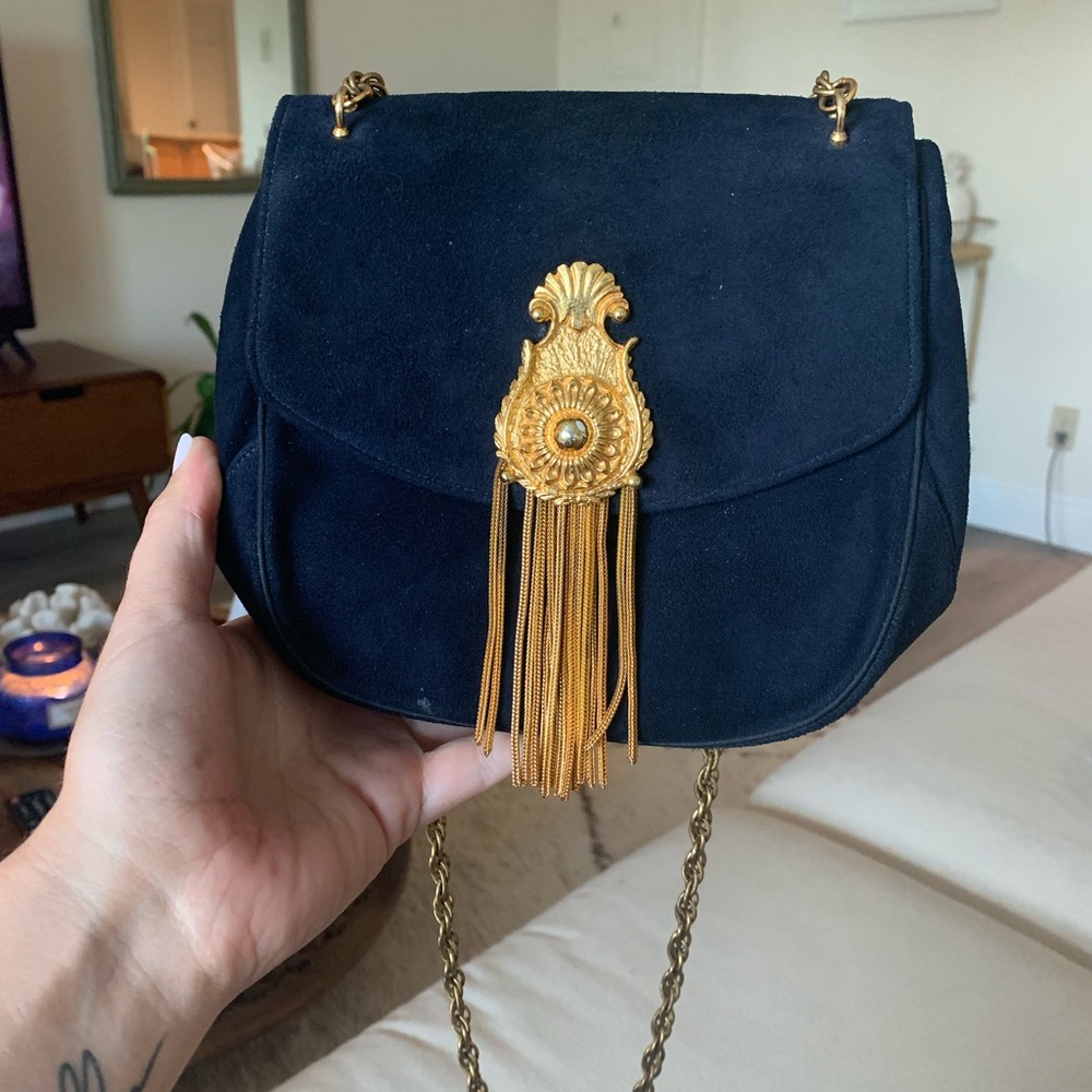 Vintage Harry Rosenfeld Navy Blue Suede Purse